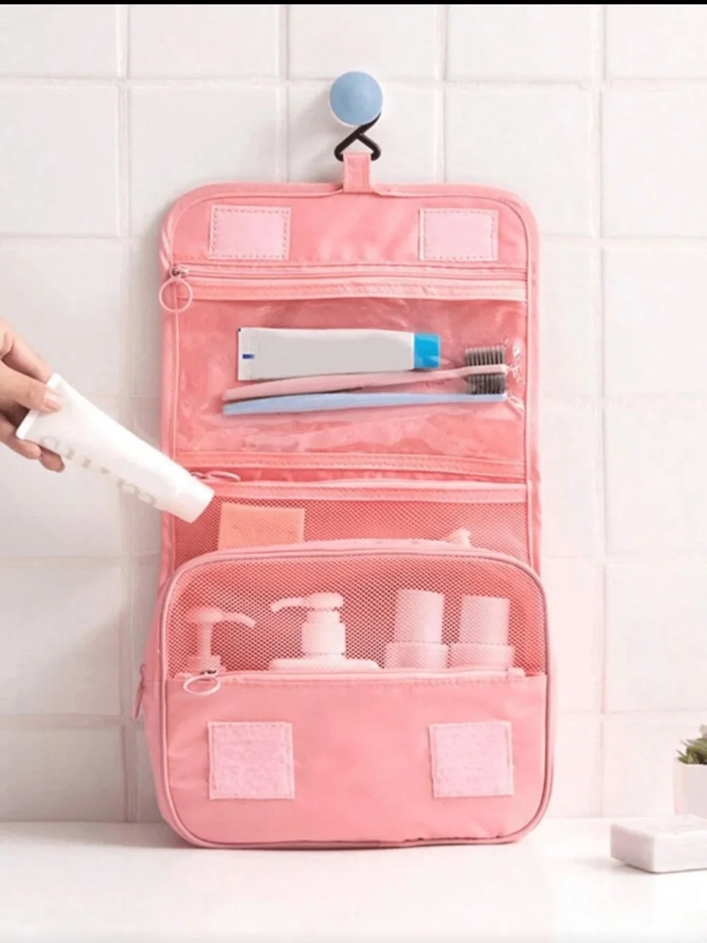 Pink Hanging Travel Toiletry Organizer Bag